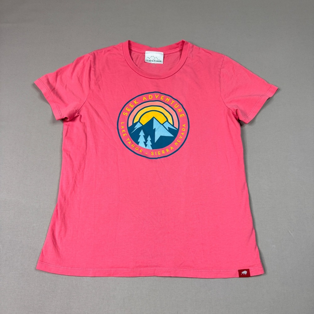 Lake Tahoe Sierra Nevada Seek Adventure Pink Graphic T-Shirt Womens Large